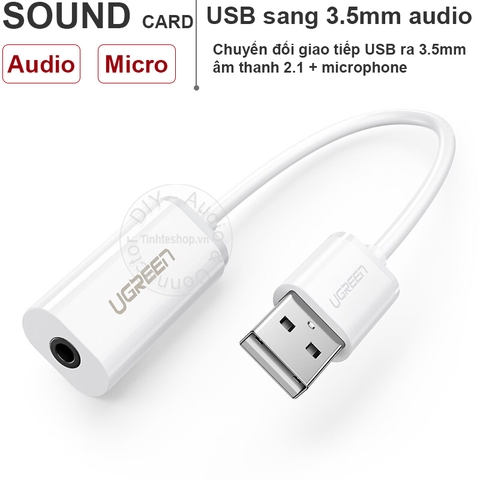 Sound card USB Ugreen US206 30712 - Sound Card External 3.5mm USB Adapter USB to Headphone Speaker Audio Interface for Computer PS4