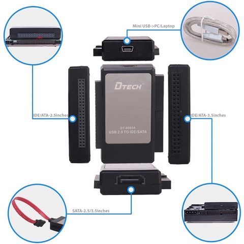 USB sang SATA IDE 2.5 3.5'' DTECH DT-8003A - Cáp đọc ổ cứng SATA ATA DVD-R 2.5/3.5''