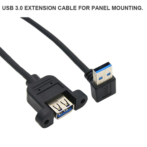 USB 3.0 Panel Mount Cable – USB-A Male to USB-A Female Extension with M3 Screws, Up-Angle
