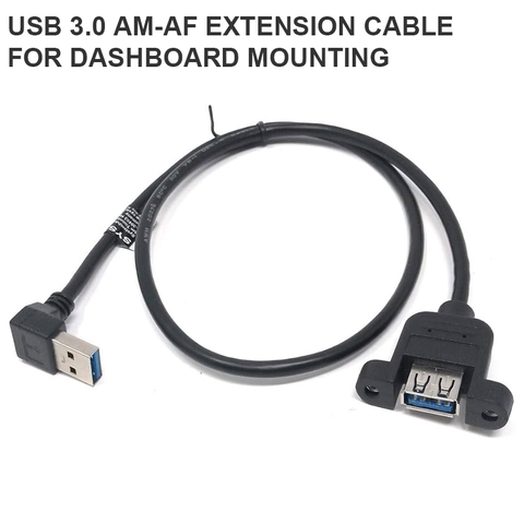 USB 3.0 lắp tủ bảng điều khiển vuông góc 90 độ - USB 3.0 Panel Mount Cable – USB-A Male to USB-A Female Extension with M3 Screws, Down-Angle