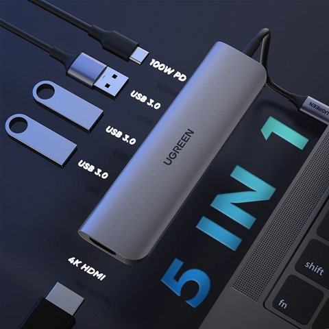 Bộ chia USB-C ra 3 cổng USB 3.0 HDMI 4K USB-C PD 100W Ugreen 50209