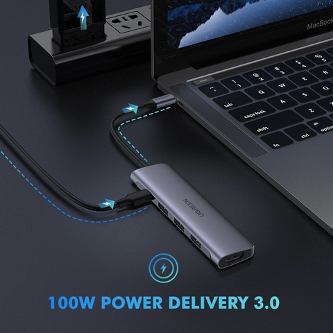 Bộ chia USB-C ra 3 cổng USB 3.0 HDMI 4K USB-C PD 100W Ugreen 50209