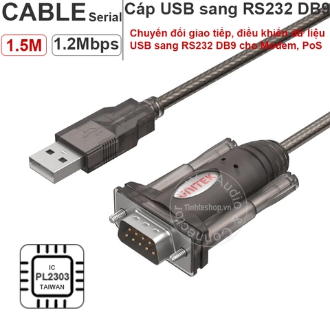 Dây cáp USB sang RS232 DB9 1.5 mét Unitek Y-105 - USB to serial port male cable IC PL2303