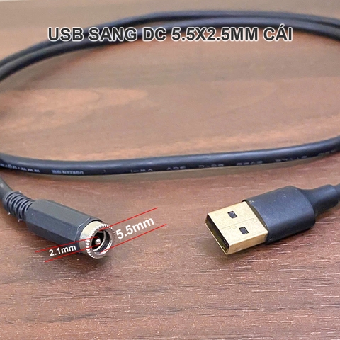 Dây nguồn USB sang cổng cái DC 5.5x2.1mm