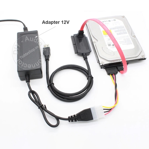 SATA IDE 2.5/3.5 sang USB 2.0 hỗ trợ nguồn ngoài 12V-2.5A - USB to SATA IDE
