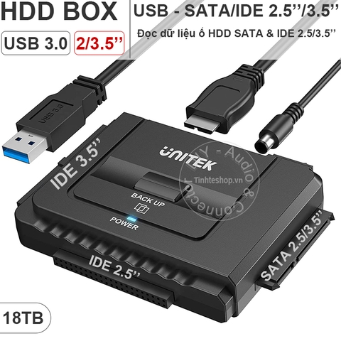 USB sang SATA IDE 2.5'' 3.5'' Unitek Y-3322A hỗ trợ ổ cứng 18TB - USB 3.0 to SATA IDE 2.5/3.5''