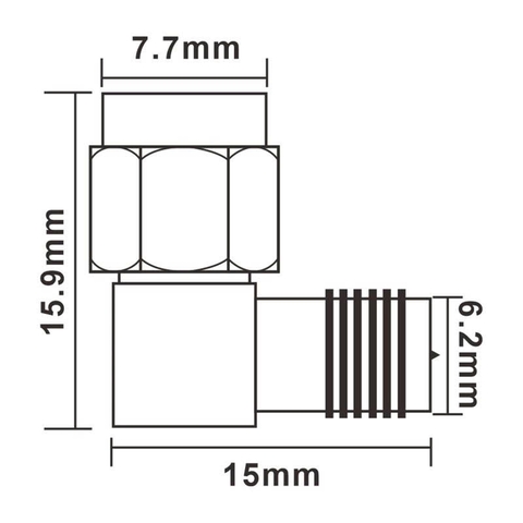 đầu nối ăng-ten chuyển đổi chuẩn SMA cái   sang RPSMA đực cái góc 90° (female – male).
