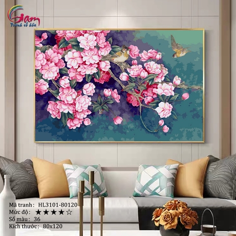 Tranh tô màu theo số hoa và chim mùa xuân khổ lớn HL3101 80x120cm không khung