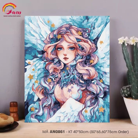 Tranh tô màu theo số AN0861 Tranh sơn dầu số hóa của Margaret Morales - Cô gái thiên thần