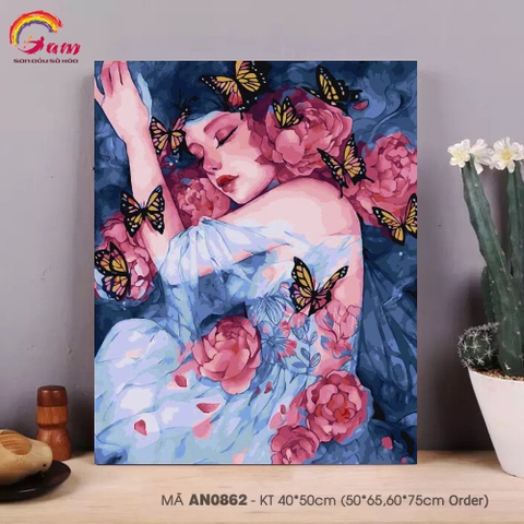 Tranh tô màu theo số AN0862 Tranh sơn dầu số hóa Cô gái thiên thần Nàng thơ AN0862