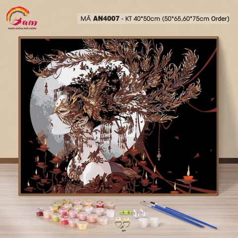 Tranh sơn dầu số hóa tự tô màu theo số cô gái cổ trang mặt nạ phượng hoàng AN4007