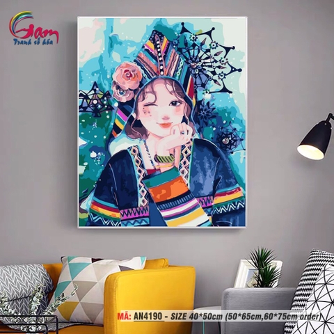 Tranh  tô màu theo số Gam Cô gái dân tộc AN4190