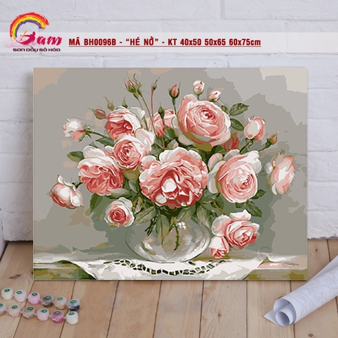 Tranh tự vẽ tự tô màu theo số sơn dầu số hóa Tranh bình hoa lọ hoa treo tường mã BH0096B