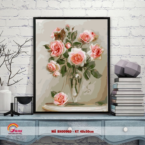 Tranh sơn dầu số hóa tự vẽ Gam Tranh lọ hoa hồng mã BH0096D