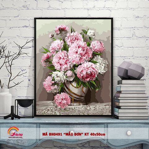 Tranh sơn dầu tự tô theo số Hoa mẫu đơn mã BH0491