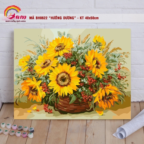 Tranh tự tô màu sơn dầu số hóahoa - Mã BH0622 Hoa hướng dương