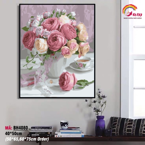 Tranh tô màu theo số Gam bình hoa hồng BH4080
