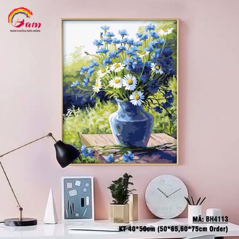 Tranh tự tô màu số hóa Gam Hoa cúc xanh BH4113