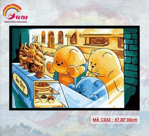 Tranh tự tô màu sơn dầu số hóa DIY size nhỏ cho trẻ em - Mã C032 Tiệm Bánh kem Hai chú gấu