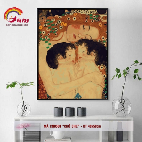 Tranh sơn dầu số hoá mẹ ôm con Gam CN0560