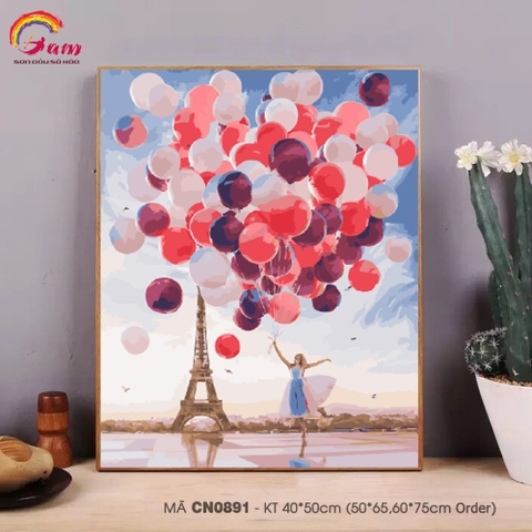 Tranh số hóa tự tô màu Gam - Tranh vũ điệu Paris tháp Eiffel CN0891