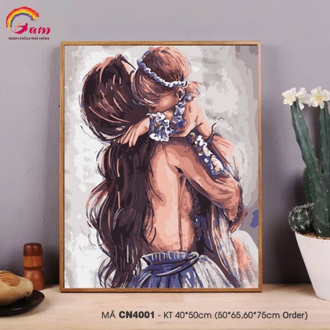 Tranh tô màu theo số sơn dầu số hóa mẹ và con gái CN4001