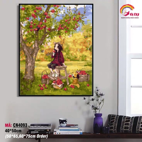 Tranh tô màu theo số Gam cô gái bên gốc táo của Aeppol CN4093