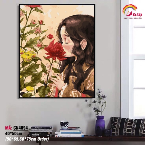 Tranh tô màu theo số Gam cô gái bên hoa Aeppol CN4094