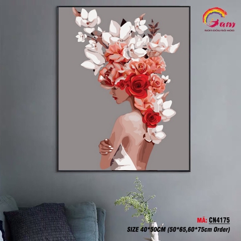 Tranh tô màu theo số Gam cô gái hoa CN4175