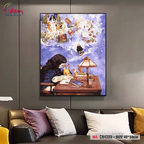 Tranh tô màu theo số Gam cô gái học bài CN4333