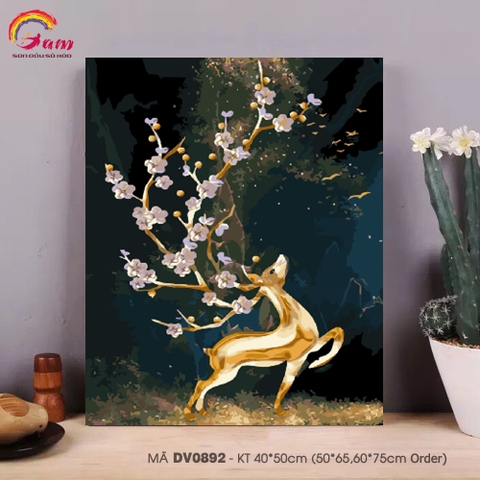 Tranh số hóa tự tô màu theo số Gam hươu nai tuần lộc sừng hoa DV0892