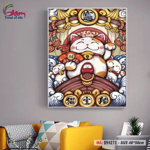 Tranh trang trí tự tô màu theo số Gam Mèo chiêu tài DV4273