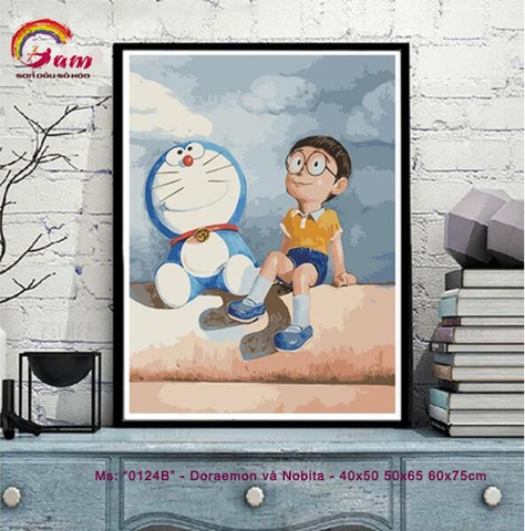 Tranh sơn dầu số hóa tự tô màu Gam mã HH0124B Tranh hoạt hình Anime Doremon và Nobita