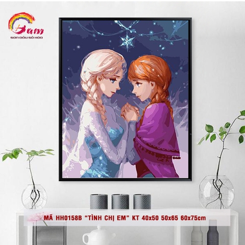 Tranh sơn dầu kỹ thuật số tự tô màu Gam Elsa và Anna Nữ hoàng băng giá mã HH0158B