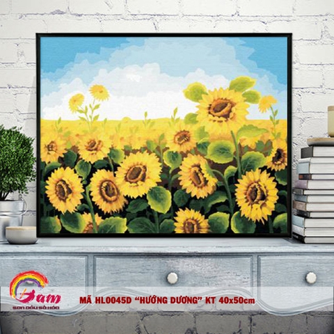 Tranh sơn dầu số hoá DIY tự vẽ phong cảnh đồng hoa hướng dương - MÃ HL0045D