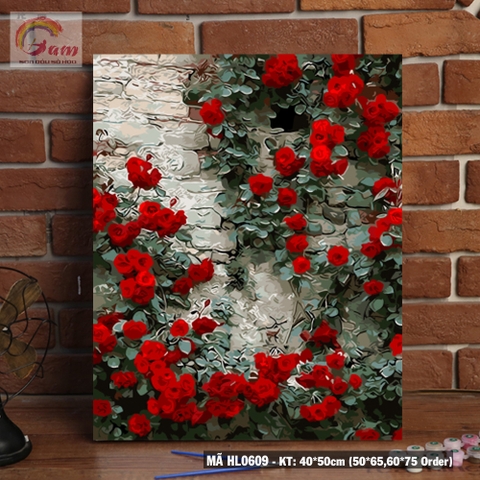 Tranh tự tô màu sơn dầu số hóa GAM Hoa hồng leo - Bức tường hoa hồng mã HL0609