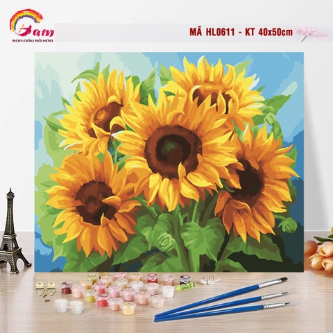 Tranh sơn dầu số hóa tự tô màu DIY các loại hoa - Mã HL0611 Hướng dương