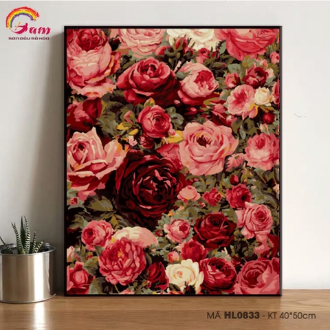 Tranh tô màu theo số HL0833 Hoa hồng cổ điển vintage