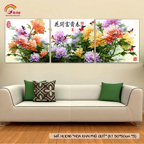 Bộ tranh tô màu theo số sơn dầu số hóa Hoa mẫu đơn Tranh Hoa khai phú quý mã HL1016