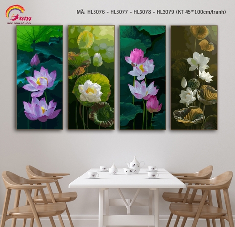 Tranh tô màu theo số Hoa Sen Gam HL307x khổ lớn 45x100cm KHÔNG KHUNG