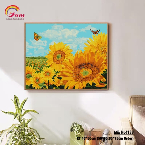 Tranh sơn dầu số hóa tự tô cho người lớn Gam Đồng hoa hướng dương HL4138