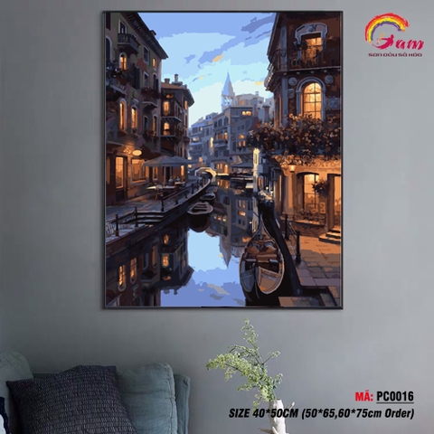 Tranh tô màu theo số Gam cảnh đêm Venice PC0016