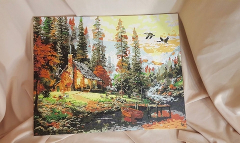 Tranh tự vẽ tự tô màu theo số Gam phong cảnh mùa thu lá vàng PC0017B - TQ0385 - PC0870