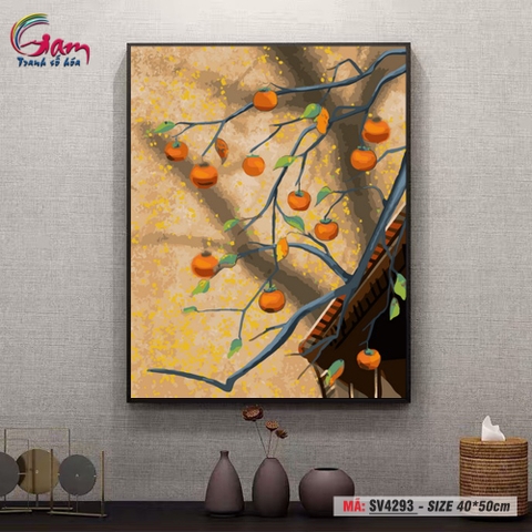 Tranh trang trí tự tô màu theo số Gam cây hồng chín SV4293