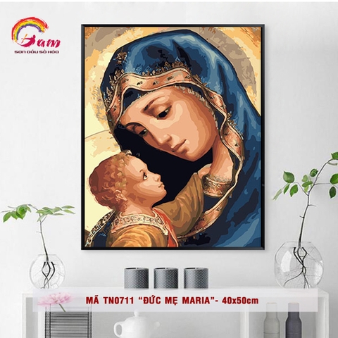 Tranh tô màu theo số sơn dầu số hóa Gam Tranh tôn giáo Đức mẹ Maria và Chúa hài đồng mã TN0711