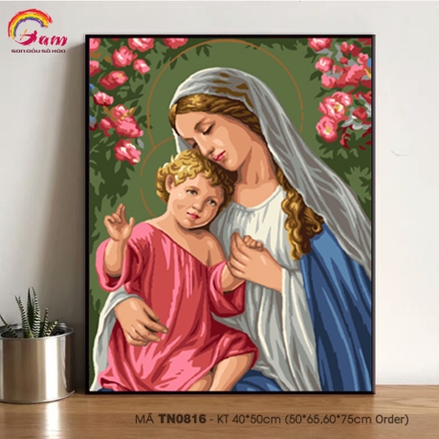 Tranh tô màu theo số sơn dầu số hóa TN0816 Tranh Đức mẹ Maria và Chúa hài đồng Paint by numbers kit