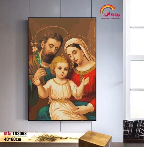 Tranh số hoá tự tô màu Gam Công giáo Gia đình Thánh Gia TN3068 40x60cm khung tự căng