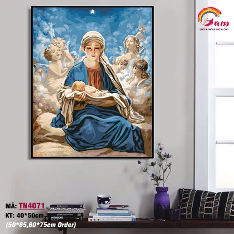 Tranh tô màu theo số sơn dầu số hóa Gam công giáo Đức mẹ Maria TN4071