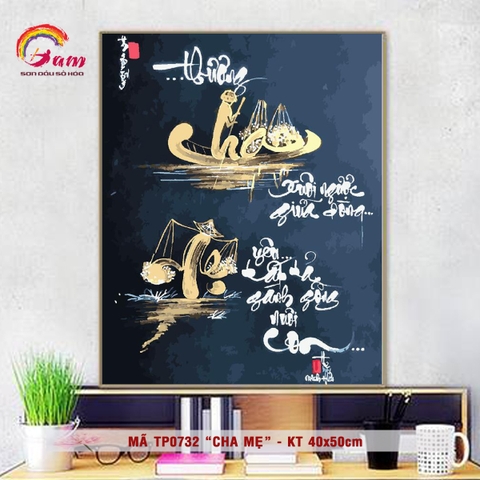 Tranh tự tô màu số hóa Gam thư pháp Việt Cha mẹ mã TP0732