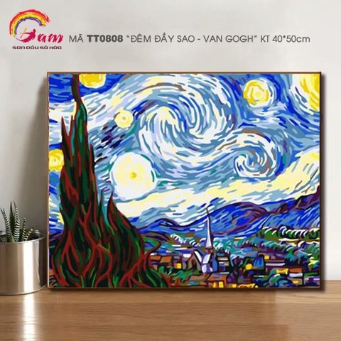 Tranh tự tô màu theo số TT0808 Tranh sơn dầu số hóa tự vẽ Tranh trừu tượng Đêm đầy sao Van Gogh